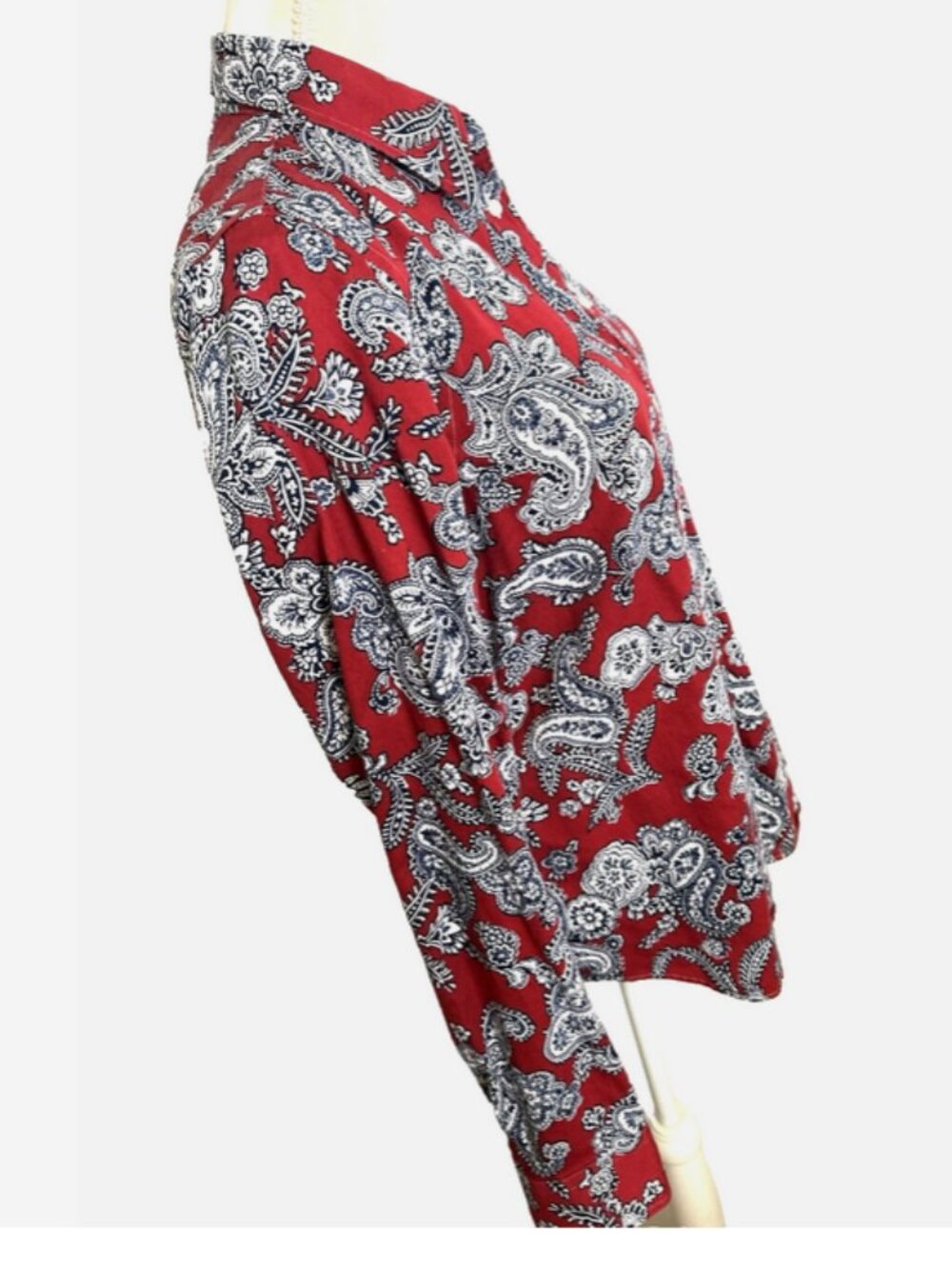 CHAPS Red Paisley Button Front Shirt Womens Large Ralph Lauren No Iron - Picture 3 of 7